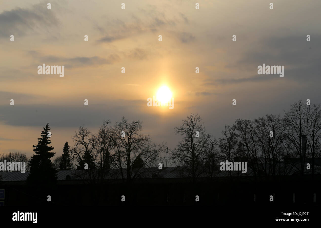 Beautiful sunset in the cloudy sky and forest Stock Photo - Alamy