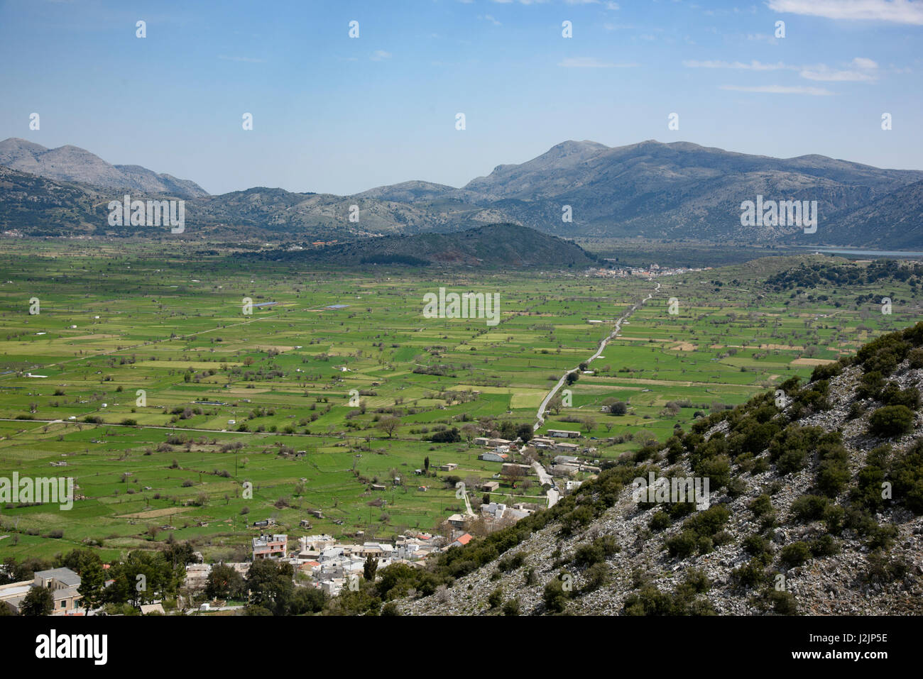 Lasithi Plateau from Dikti Mountains, Crete. Stock Photo