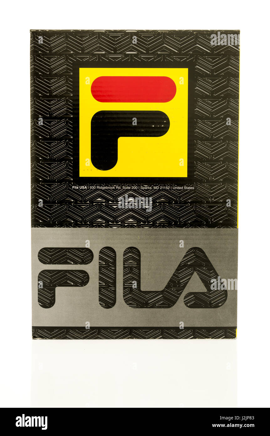 Winneconne, WI - 25 April 2017: A Fila box that contains Fila gear on an  isolated background Stock Photo - Alamy