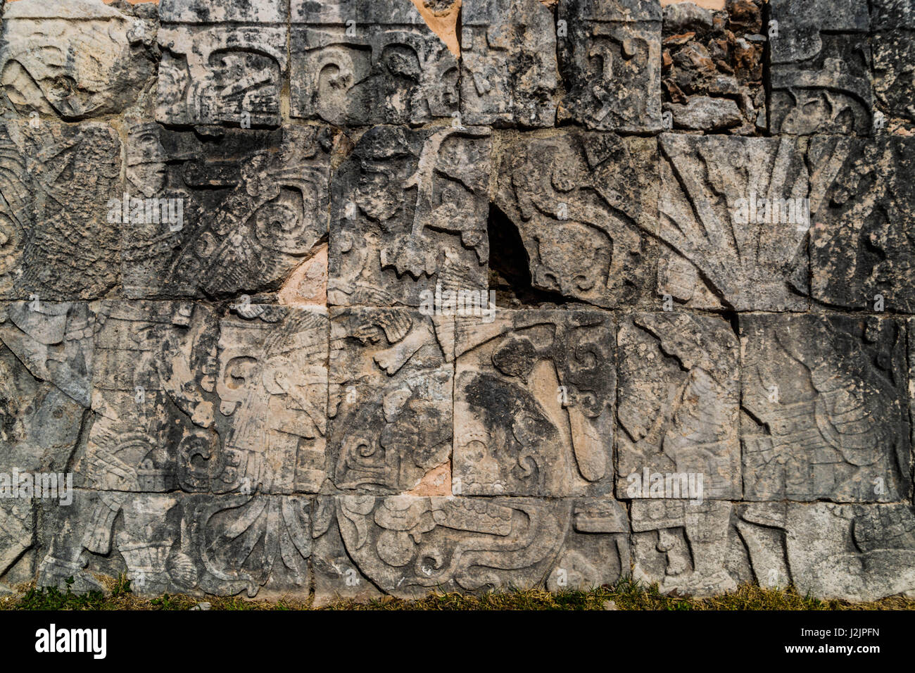 Depiction of the outcome of a game played in Gran Juego de Pelota ('Great Ball Court'), where the loser would be ritually sacrificed, in Chichén Itzá Stock Photo