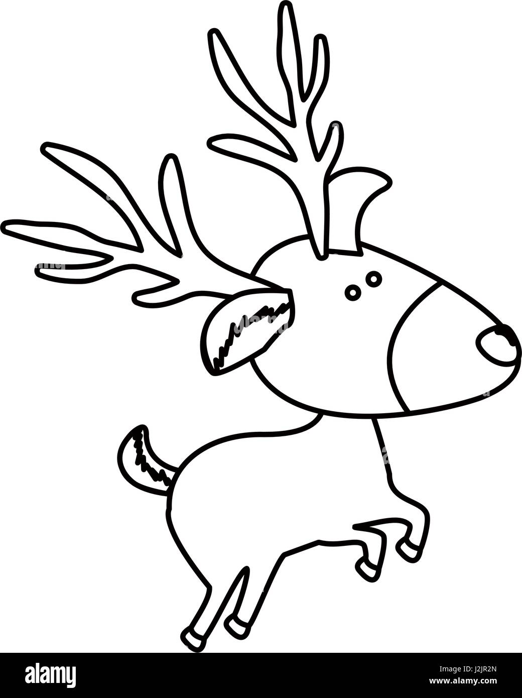 monochrome contour of caricature reindeer jumping Stock Vector Image ...