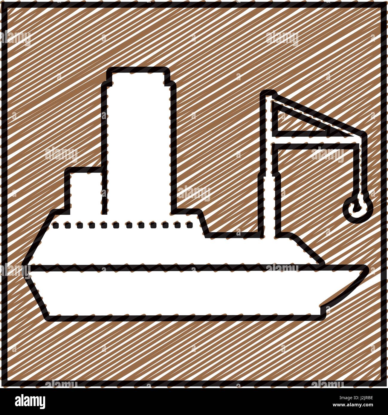 color pencil drawing square frame with tanker cargo ship with crane Stock Vector