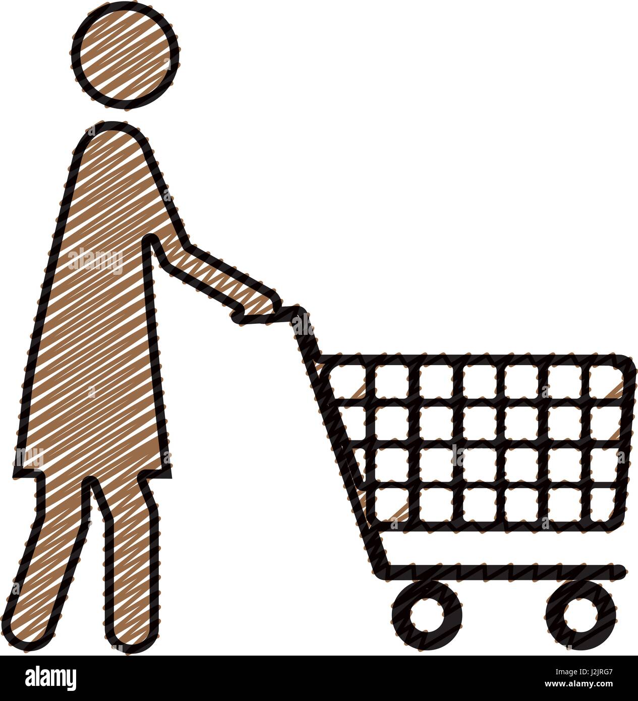 color pencil drawing silhouette of pictogram woman with shopping cart