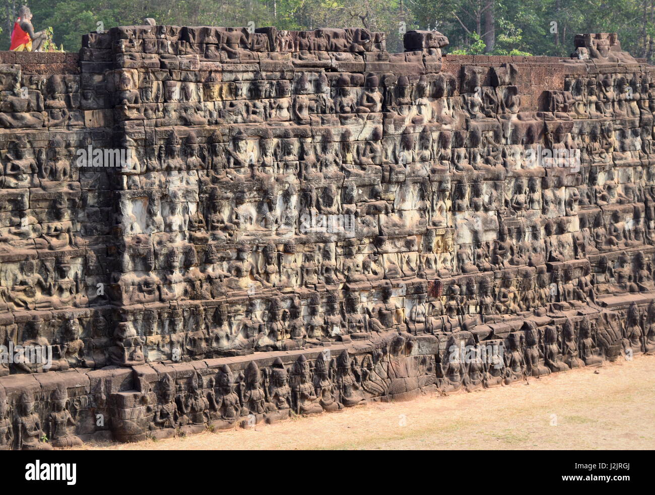 Terrace of the Leper King stone carved ancient wall ruins of Angkor Thom, Cambodia Stock Photo