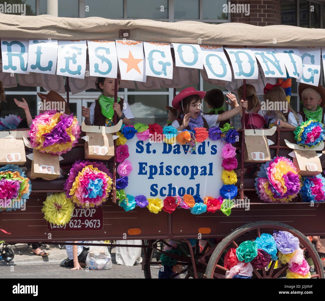 The Battle of Flowers Parade is the oldest event and largest parade of FiestaÂ® San Antonio attracting crowds of more than 350,000. It is the only parade in the United States produced entirely by women, all of whom are volunteers. Credit: David Rowlands/Alamy Live News Stock Photo