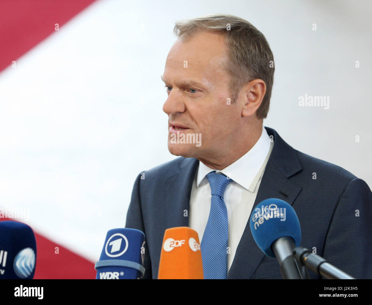 Brussels, Belgium. 29th Apr, 2017. Special Meeting European Council (ART.50) Brexit, doorstep of European Council President Donald Tusk. Credit: Leo Cavallo/Alamy Live News Stock Photo