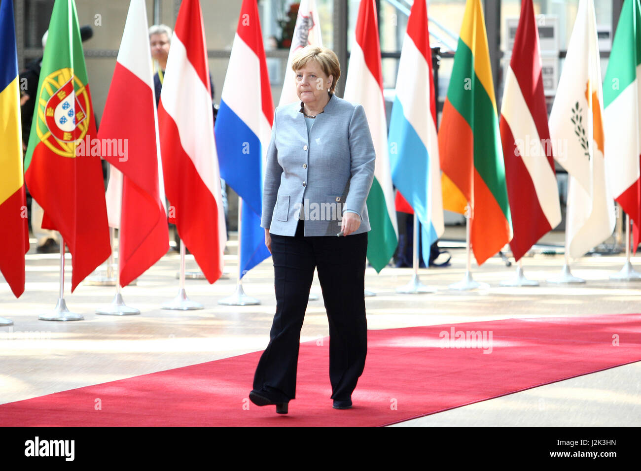 Brussels, Belgium. 29th Apr, 2017. Special Meeting European Council (ART.50) Brexit, entry of Federal Chancellor Angela Merkel Credit: Leo Cavallo/Alamy Live News Stock Photo