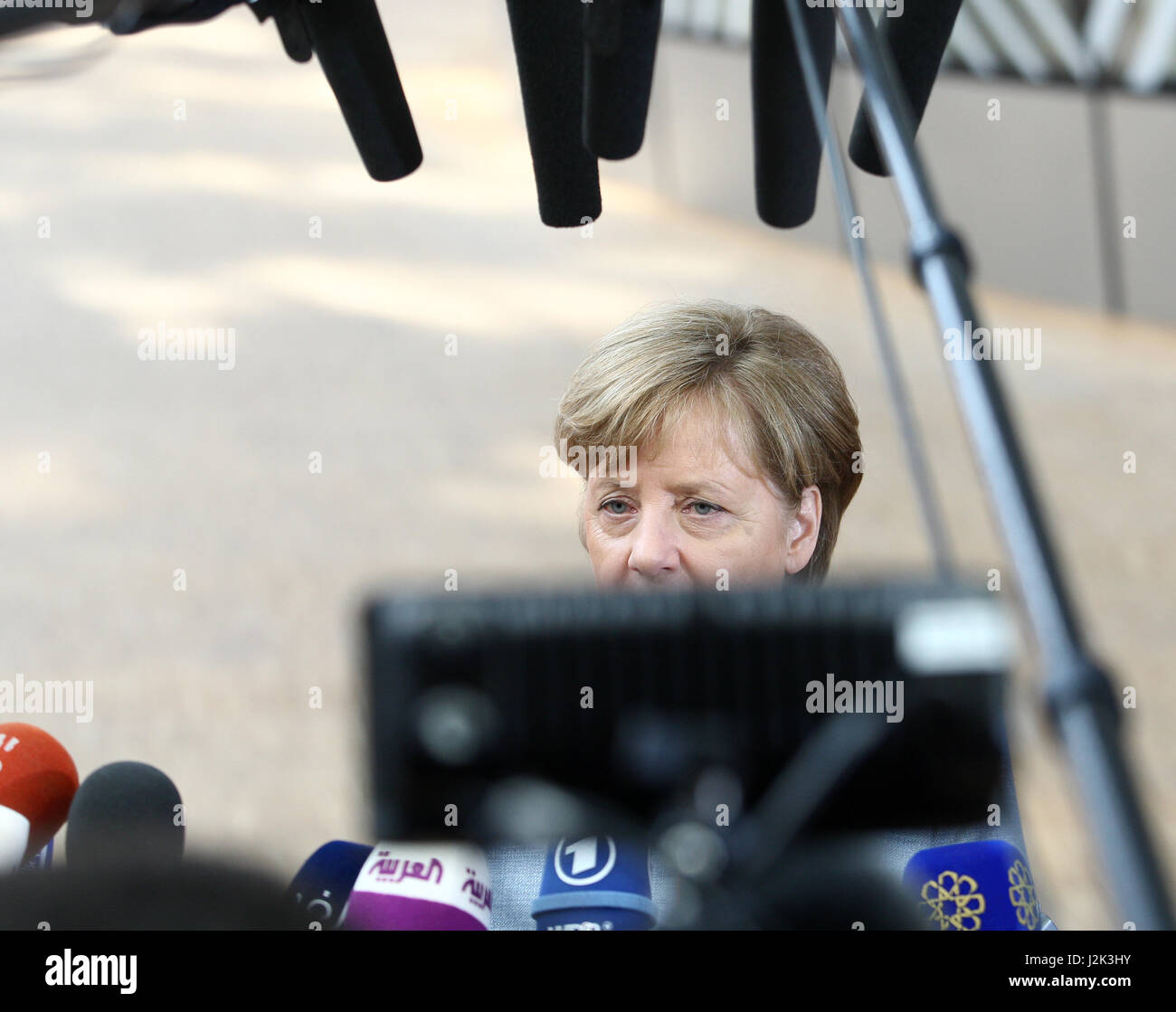 Brussels, Belgium. 29th Apr, 2017. Special Meeting European Council (ART.50) Brexit, doorstep of Germany Federal Chancellor Angela Merkel. Credit: Leo Cavallo/Alamy Live News Stock Photo
