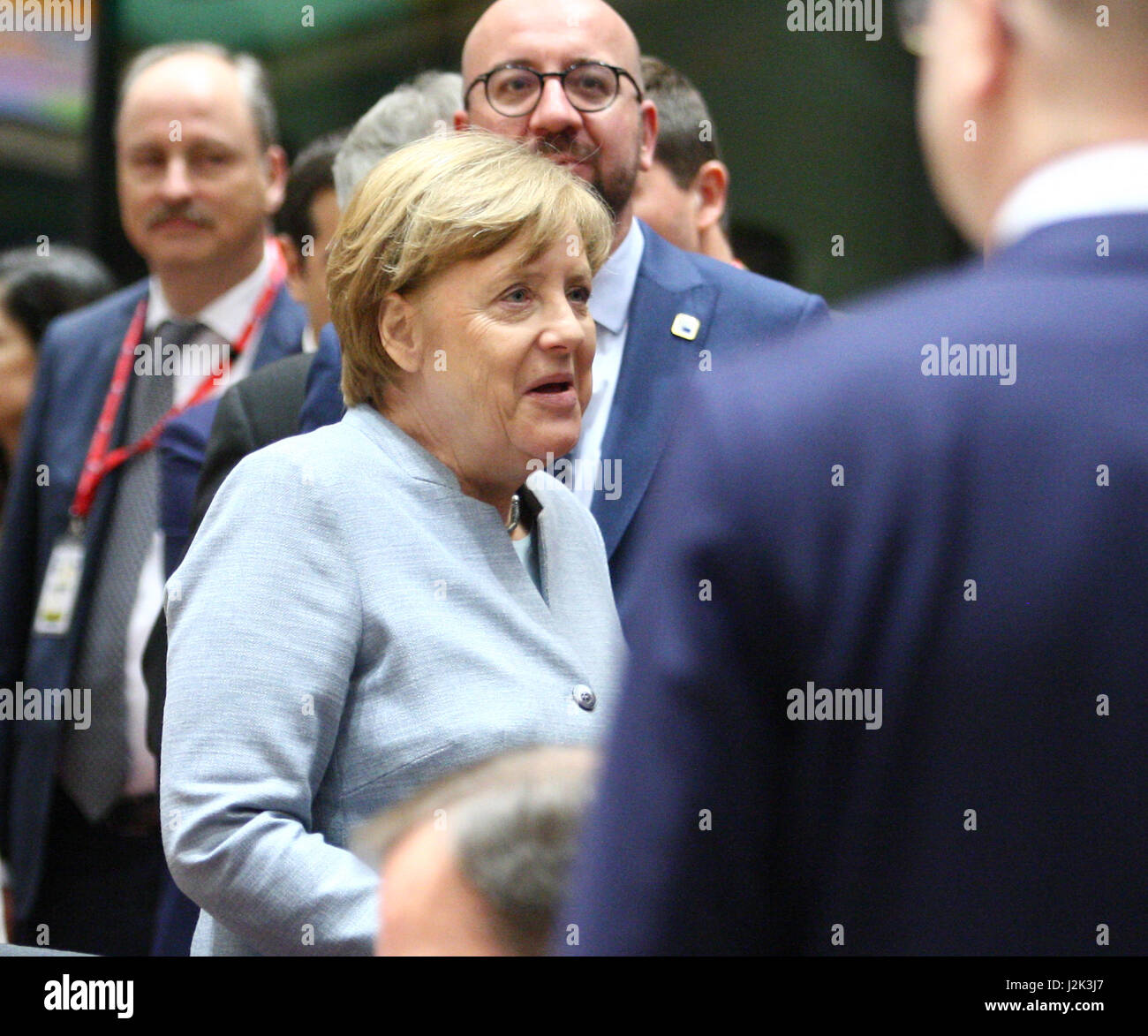 Brussels, Belgium. 29th Apr, 2017. Special Meeting European Council (ART.50) Brexit, round table Germany Federal Chancellor Angela Merkel. Credit: Leo Cavallo/Alamy Live News Stock Photo