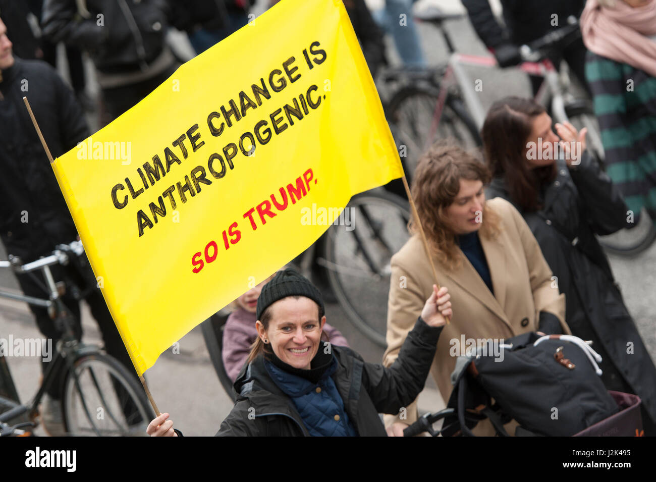 Copenhagen, Denmark, Saturday 29th April, 2017 More than 1700 people join a climate change march in the Danish city of Copenhagen on Saturday. The march coincides with US President Donald Trump's first 100 days in office, and is part of a larger initiative happening in the United States under the title Climate March. The event in Denmark has been organised by a group calling themselves Folkets Klimamarch København (English: The People's Climate March Copenhagen) Credit: Matthew James Harrison/Alamy Live News Stock Photo