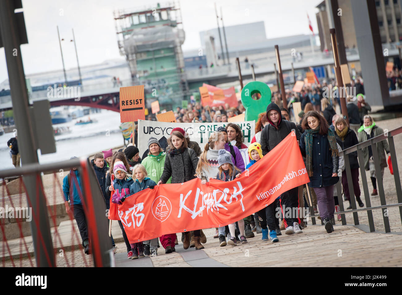 Copenhagen, Denmark, Saturday 29th April, 2017 More than 1700 people join an a climate change march in the Danish city of Copenhagen on Saturday. The march coincides with US President Donald Trump's first 100 days in office, and is part of a larger initiative happening in the United States under the title Climate March. The event in Denmark has been organised by a group calling themselves Folkets Klimamarch København (English: The People's Climate March Copenhagen) Credit: Matthew James Harrison/Alamy Live News Stock Photo