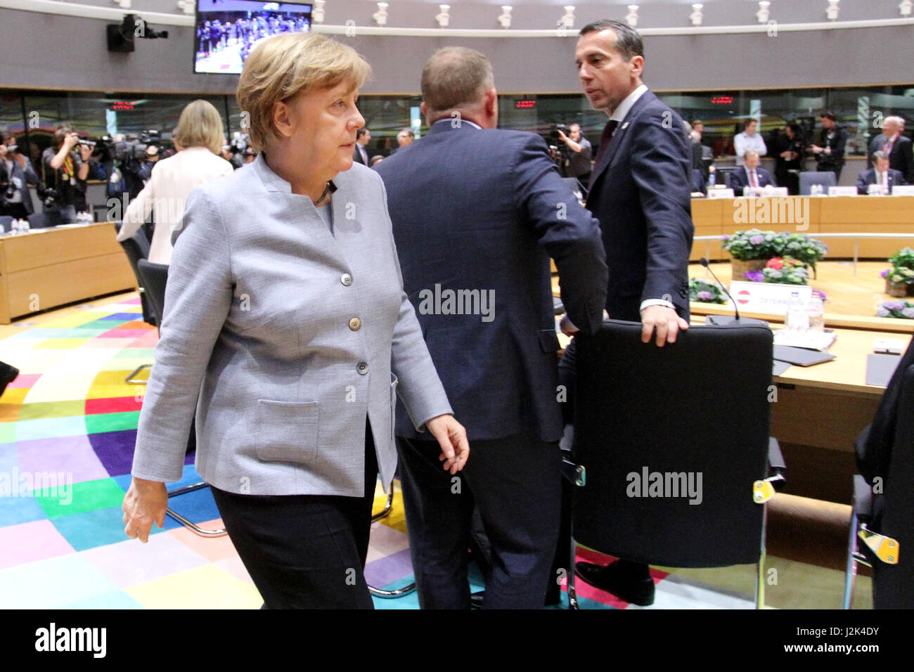 Brussels, Belgium. 29th Apr, 2017. Special Meeting European Council (ART.50) Brexit, Germany Federal Chancellor Angela Merkel during the round table. Credit: Leo Cavallo/Alamy Live News Stock Photo
