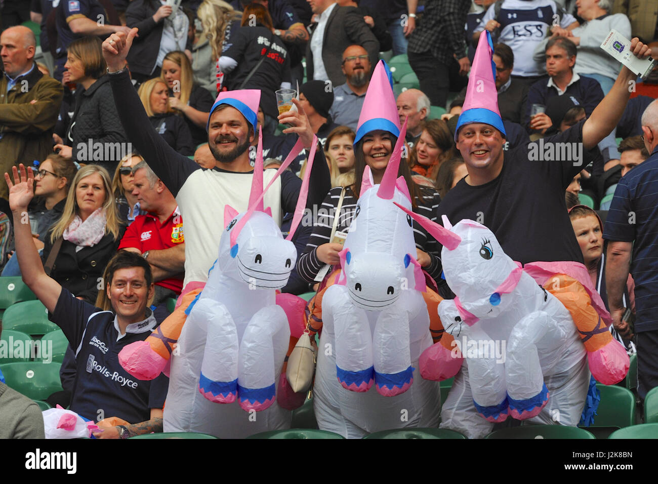 London, UK. 29th Apr, 2017. Fans in fancy Dress costume at the 100th