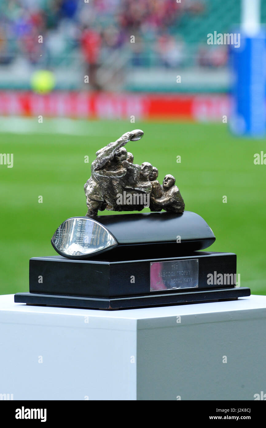 London, UK. 29th Apr, 2017. The Babcock Trophy awarded to the winning side in the annual Army Navy Rugby Match  The match is an annual rugby union match played between the senior XV teams of the Royal Navy and British Army and marks the culmination of the annual Inter-Services Competition. Credit: Michael Preston/Alamy Live News Stock Photo