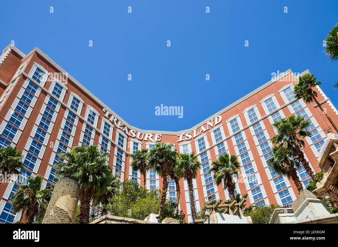 Las Vegas, USA - May 7, 2014: Treasure Island hotel and casino exterior with sign Stock Photo