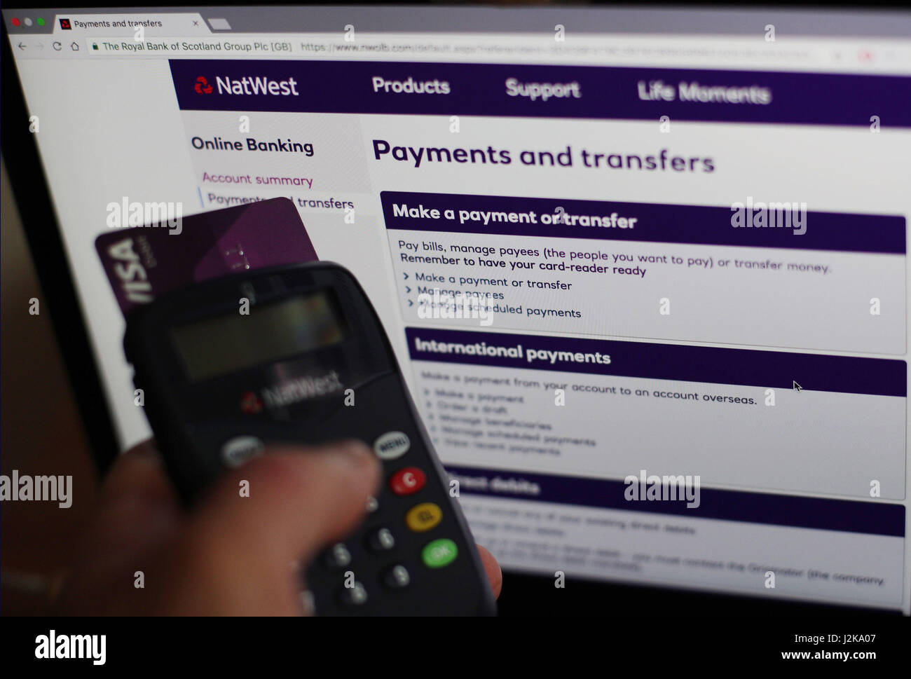 The NatWest online banking website on a laptop, in London, as banking customers with NatWest, RBS, Lloyds and Halifax struggled with online banking glitches on Friday. Stock Photo