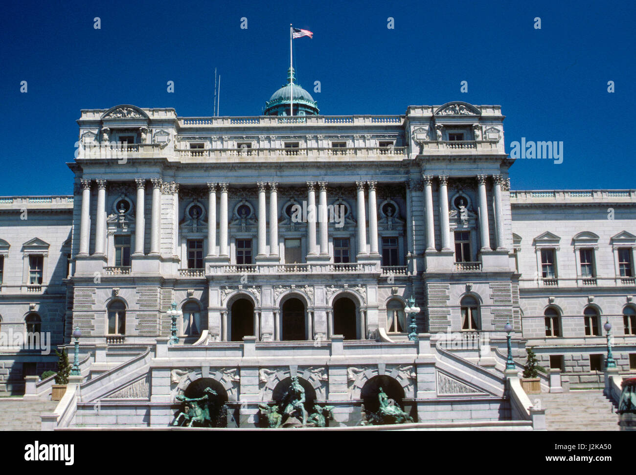 View of the West Front of the Thomas Jefferson Building of the Library of Congress across the street from the US Captiol in Washington DC., May 15, 1986. Photo by Mark Reinstein Stock Photo