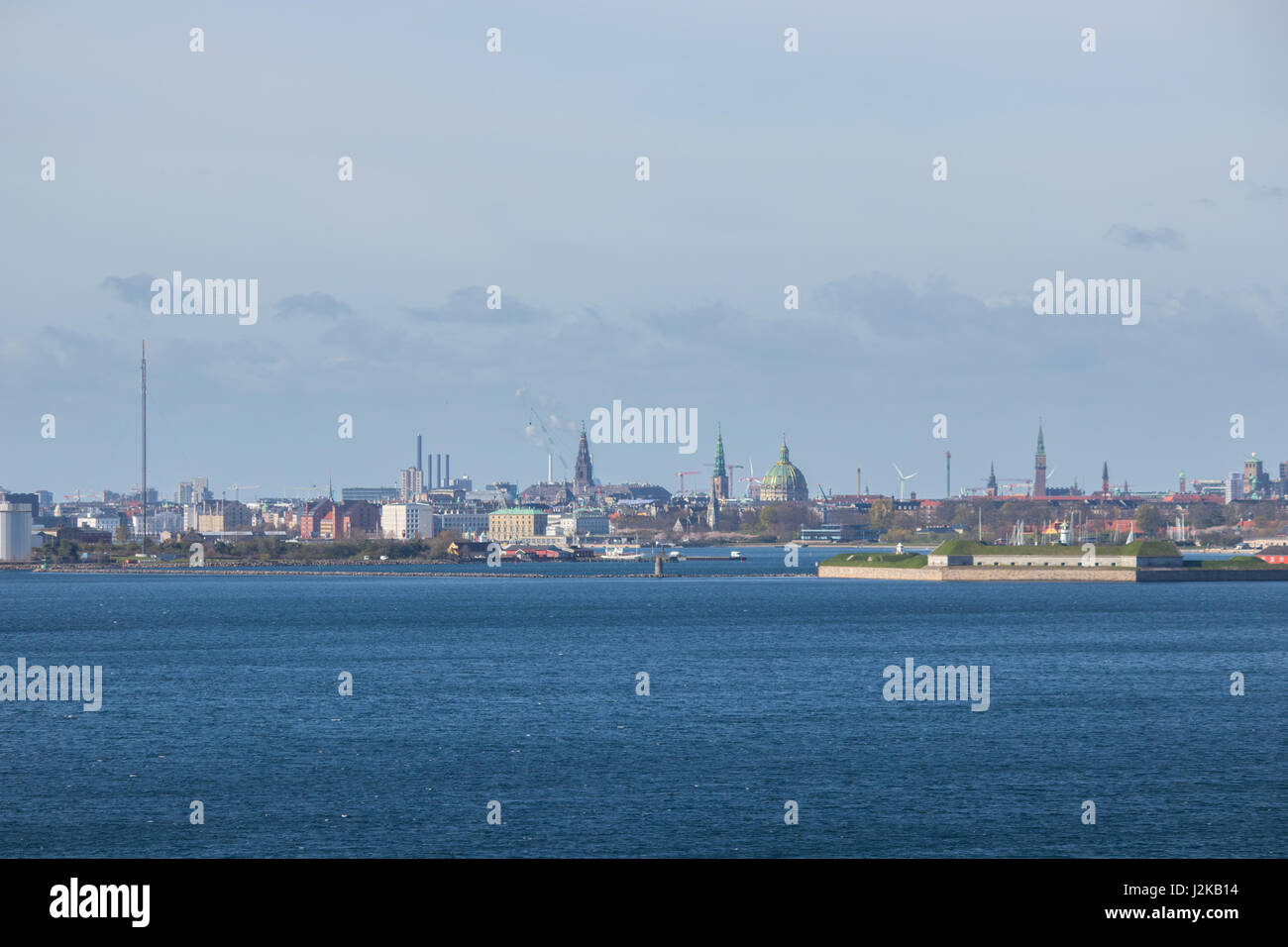 Copenhagen, the capital of Denmark. Seen from the Oresund strait, in a southwest direction. Stock Photo