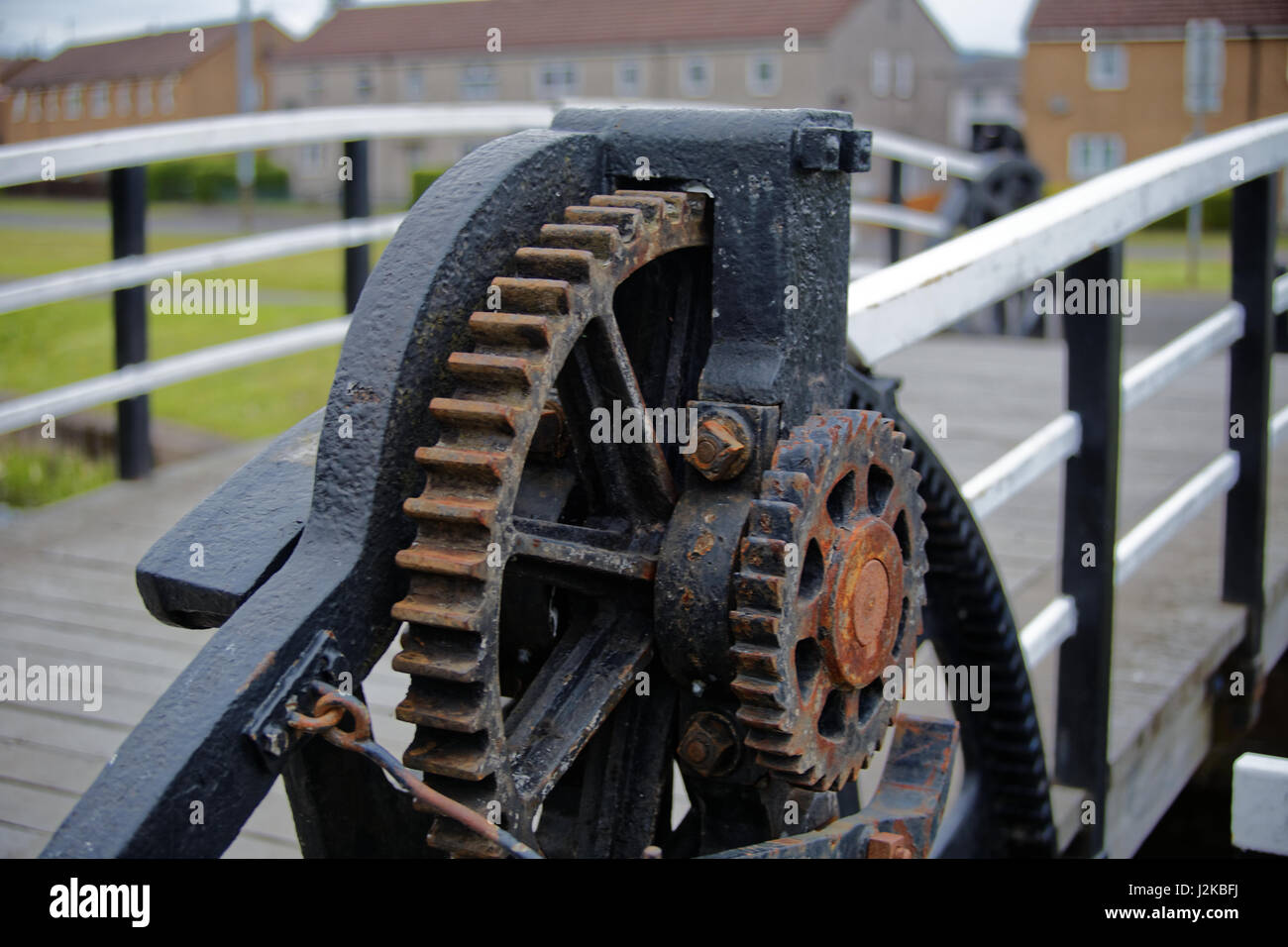 Forth & Clyde Canal lock mechanism cogs for canal lifting bridge Stock Photo