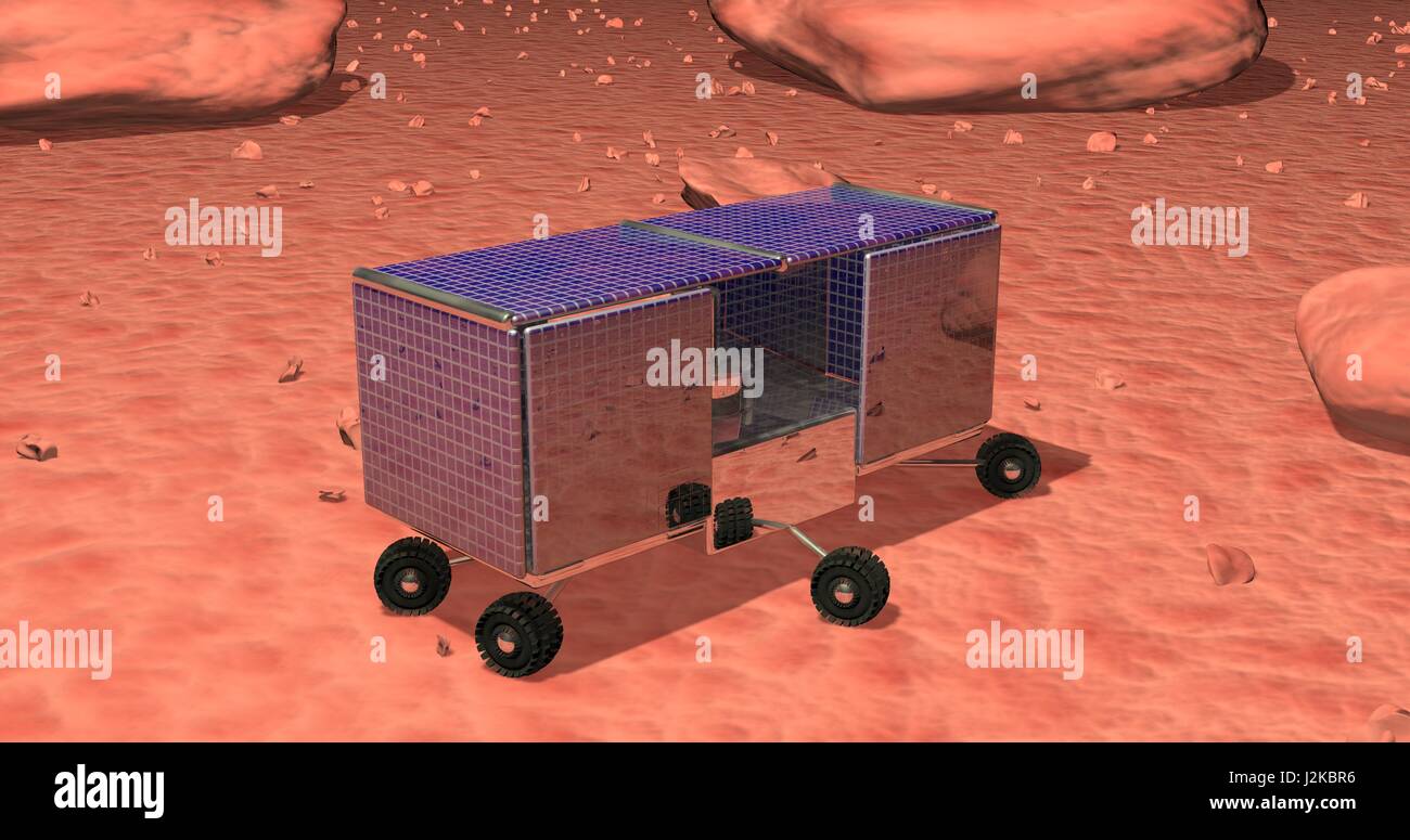 Martian land rover, planet probe unfolding solar panels to gather sun ...