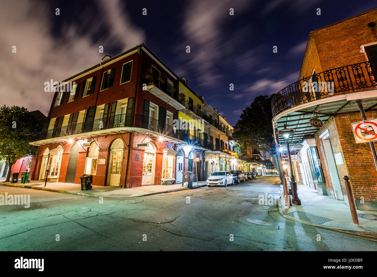 Downtown French Quarters New Orleans, Louisiana at Night Stock Photo