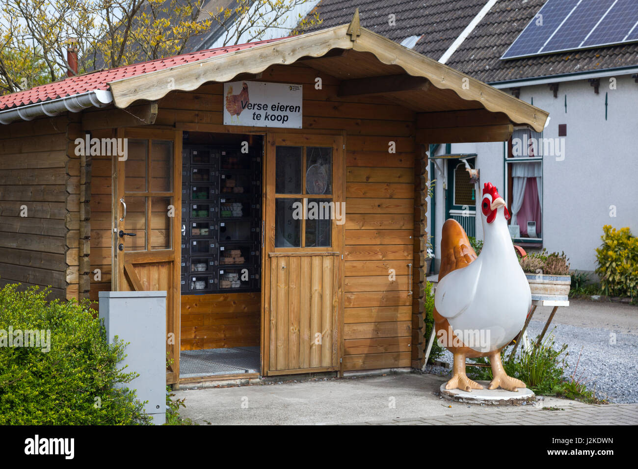 Cabin with egg vending machines in Langeraar, Holland Stock Photo