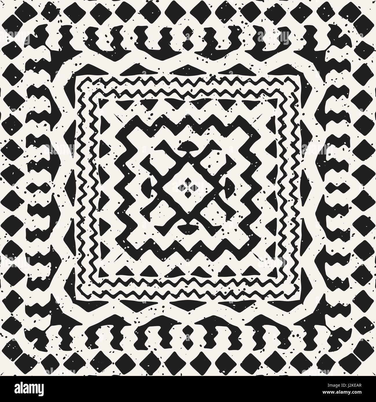Black and white tribal vector seamless pattern with doodle elements ...