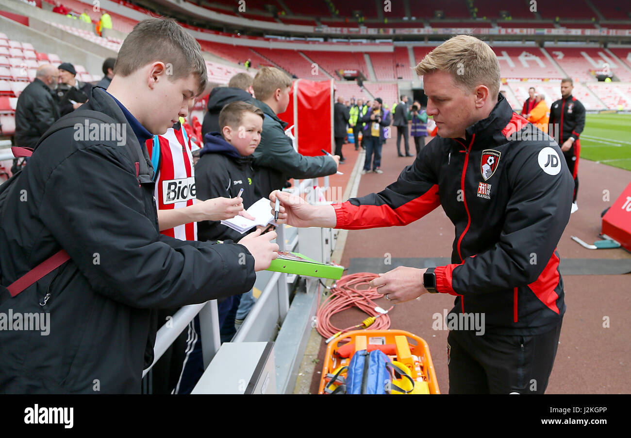 Afc Bournemouth Manager Eddie Howe Signs Autographs For Fans Prior To The Premier League Match At The Stadium Of Light Sunderland Stock Photo Alamy