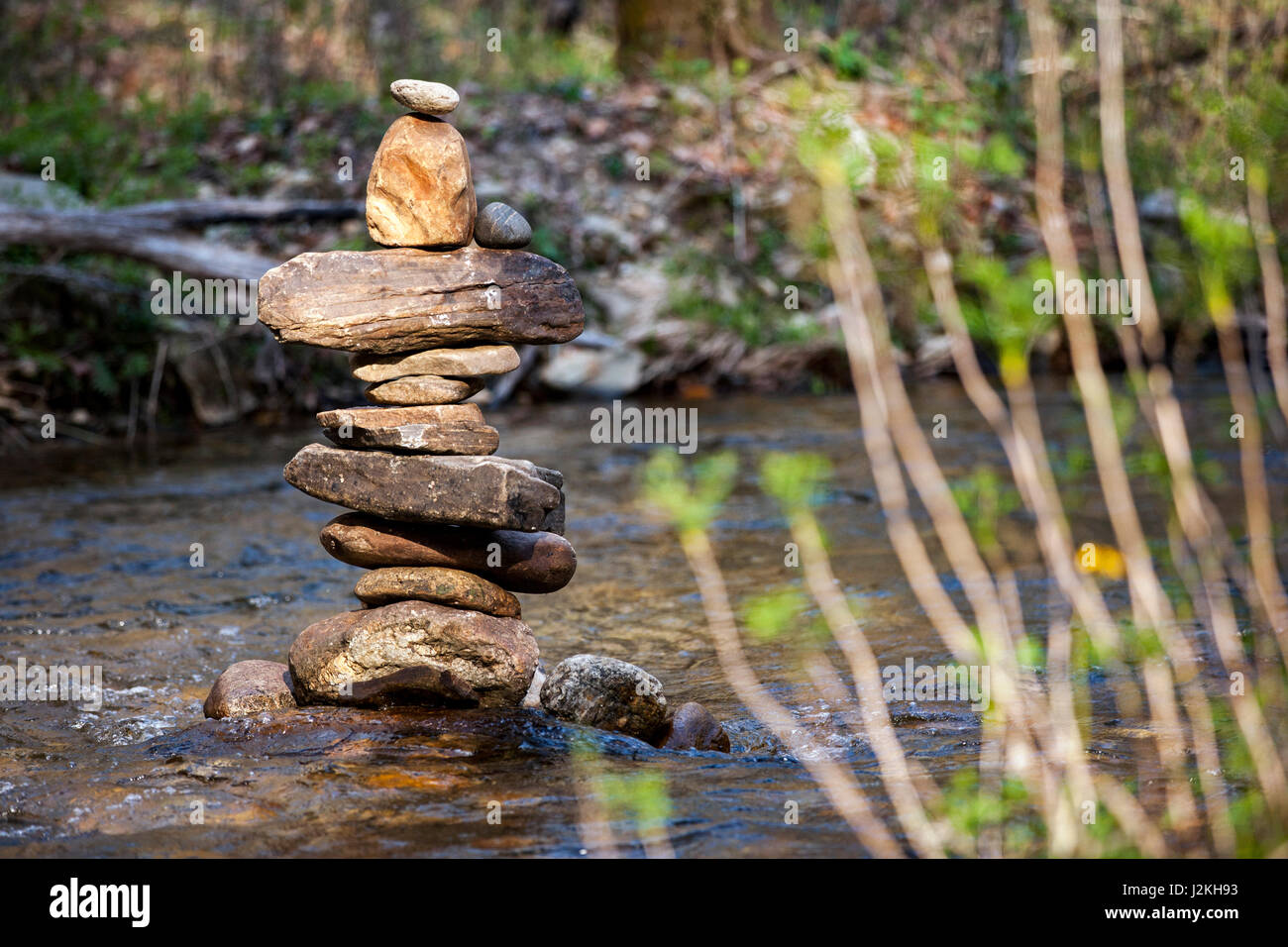 River Rock Cairn - Pisgah National Forest, near Brevard, North Carolina, USA Stock Photo