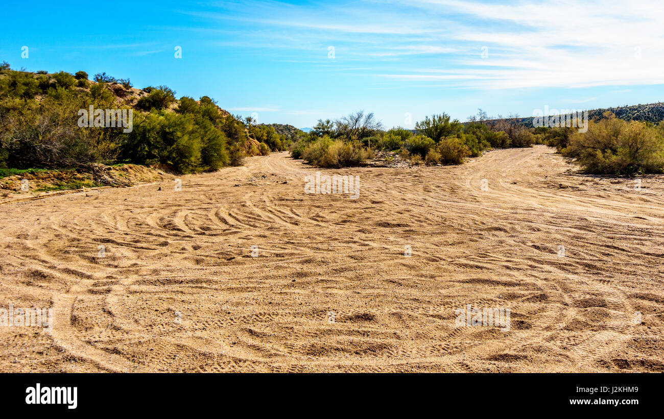 Beautiful scenery of the Arizona desert along a one day drive toward Bartlett Road Dam in Tonto National Forest from the city of Phoenix Stock Photo