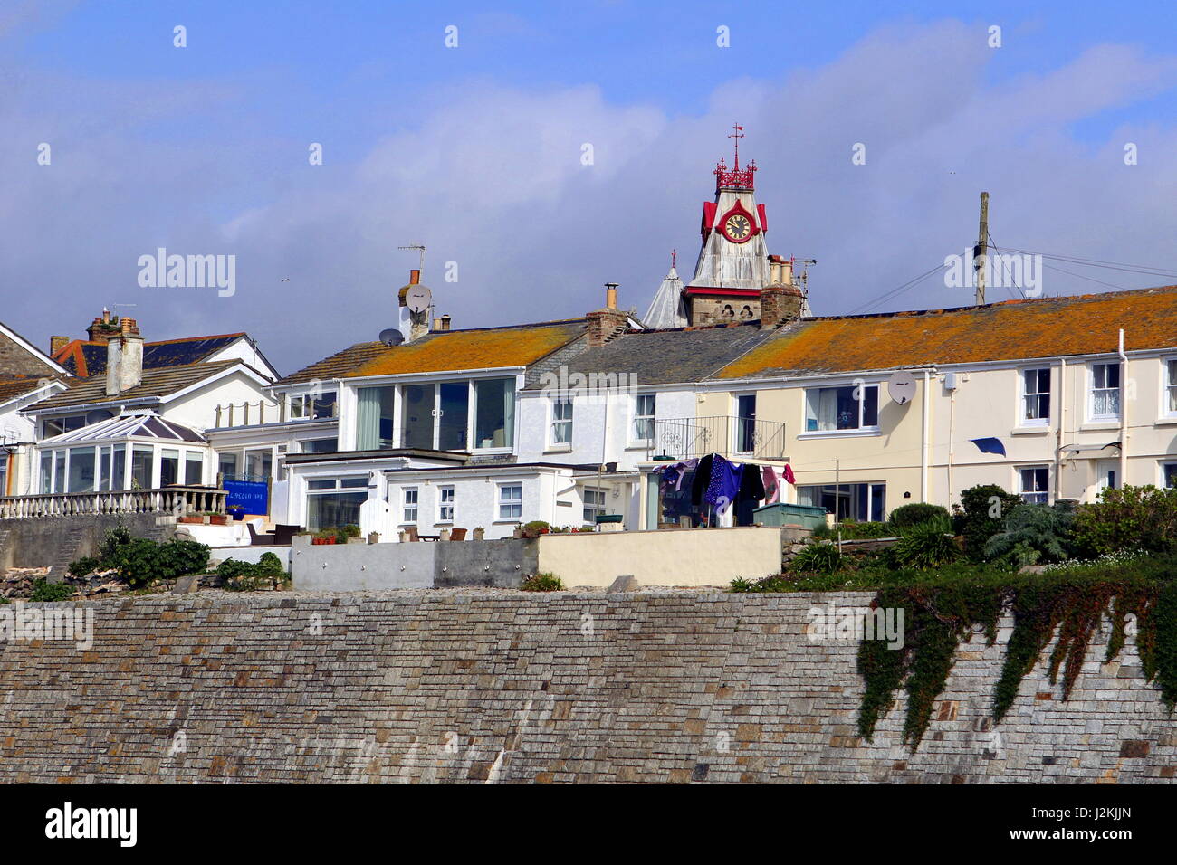 Marazion, Cornwall, UK April 3 2017 Houses along the top of the sea