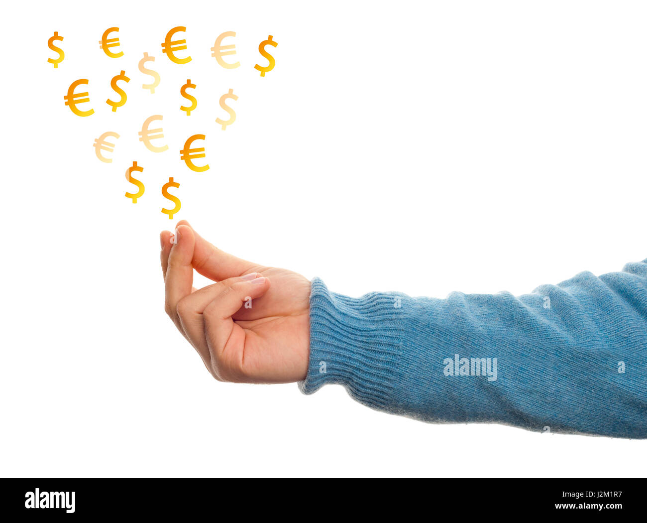 Concept of make money with hand on white background Stock Photo
