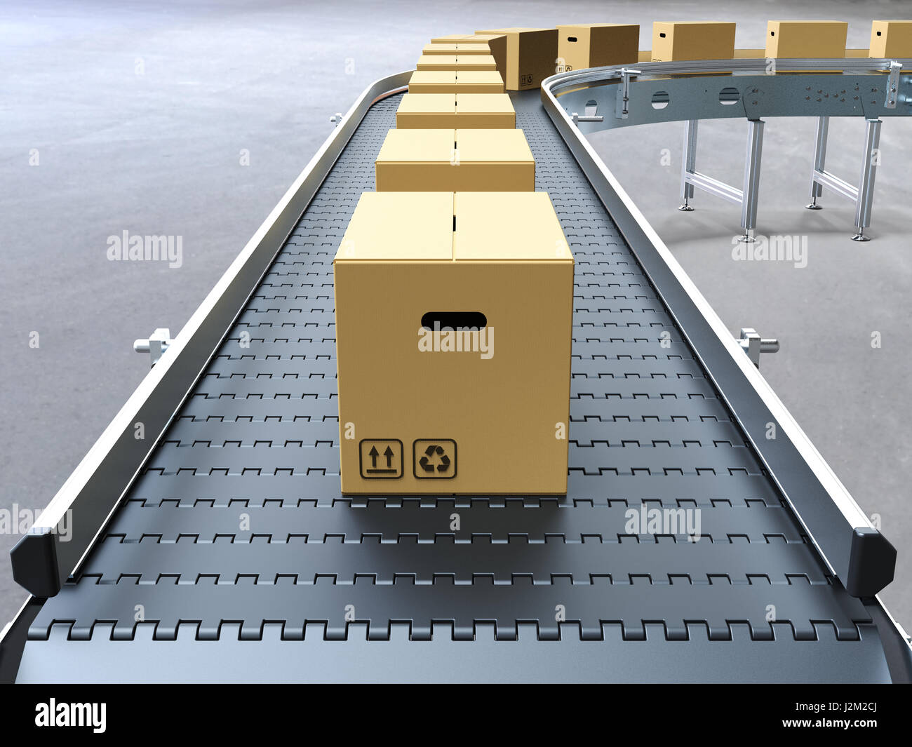 Cardboard boxes on conveyor belt 3D rendering Stock Photo Alamy