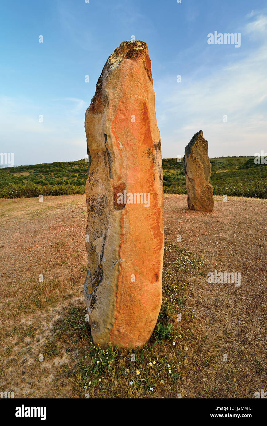 Portugal, Alentejo: Megalithic stone Menir do Lavajo Stock Photo