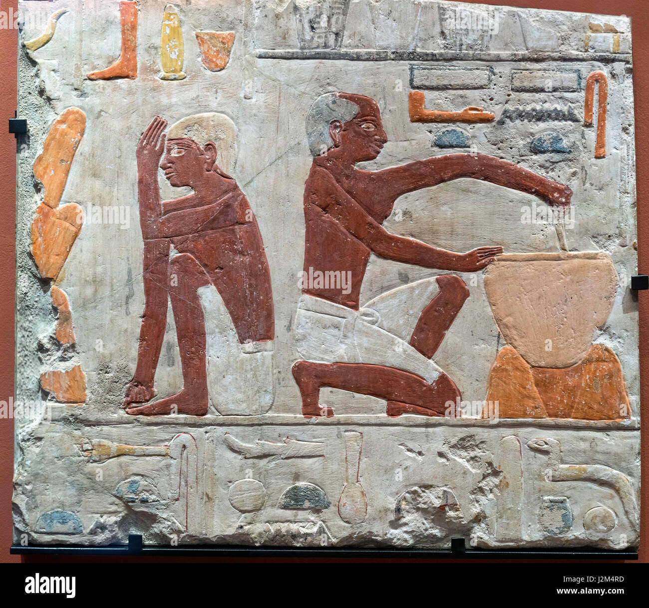 Egyptian wall painting showing the making and baking of bread, c. 2500-2300 BC. Stock Photo