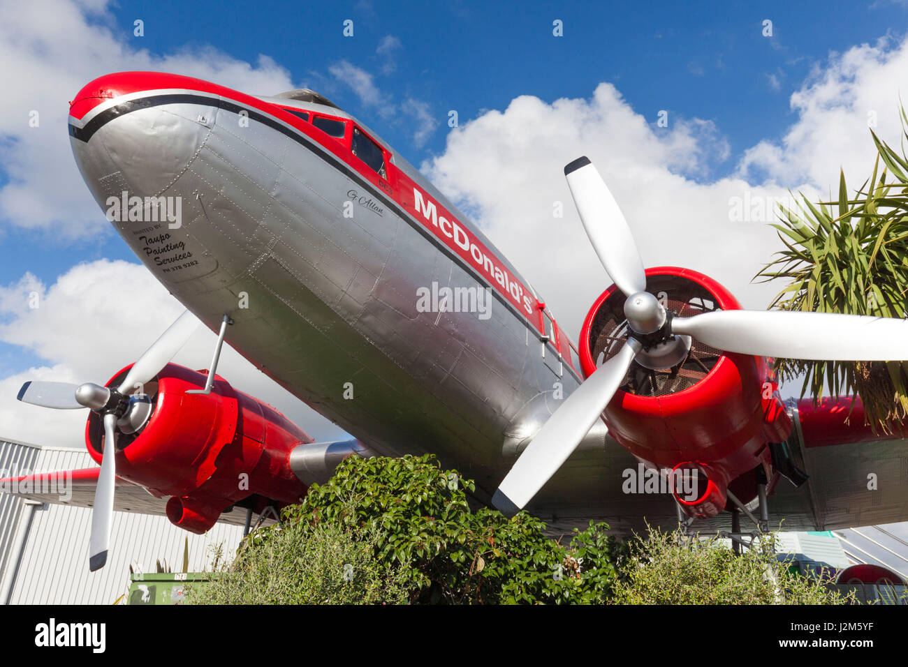 New Zealand, North Island, Taupo, DC-3 airliner, now a McDonalds Restaurant Stock Photo