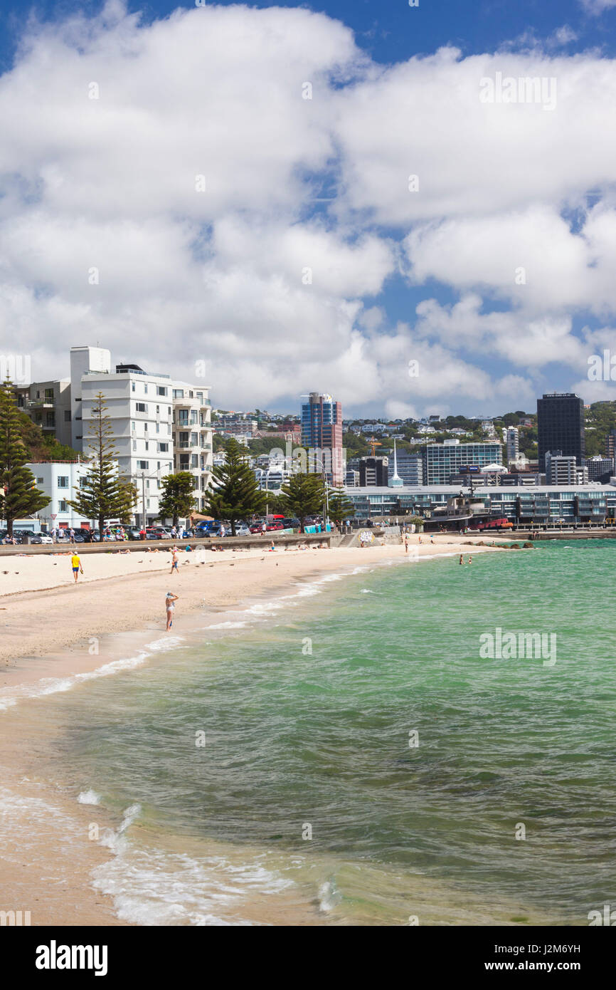 New Zealand, North Island, Wellington, beach, Oriental Bay Stock Photo