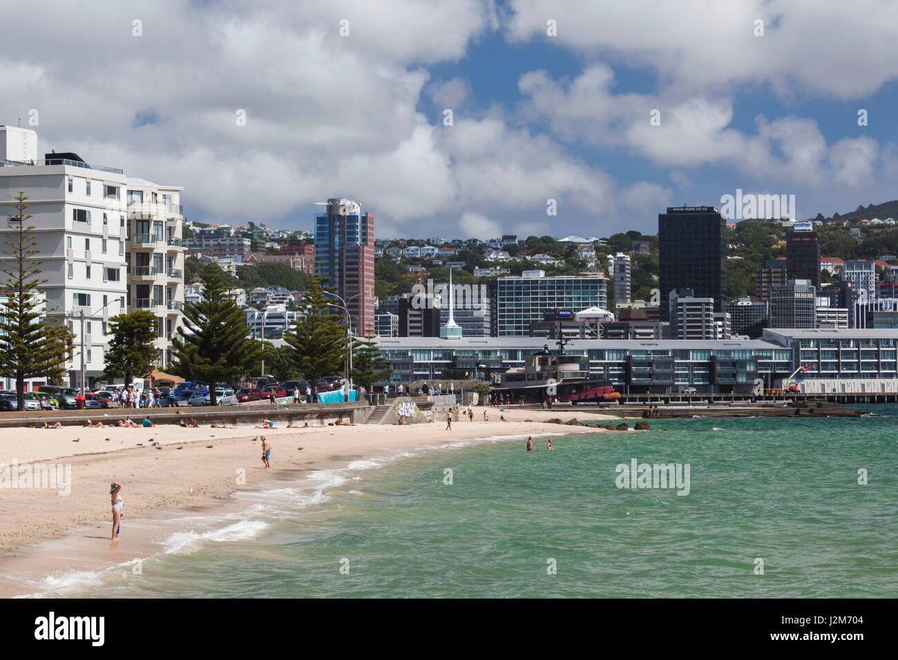 New Zealand, North Island, Wellington, beach, Oriental Bay Stock Photo