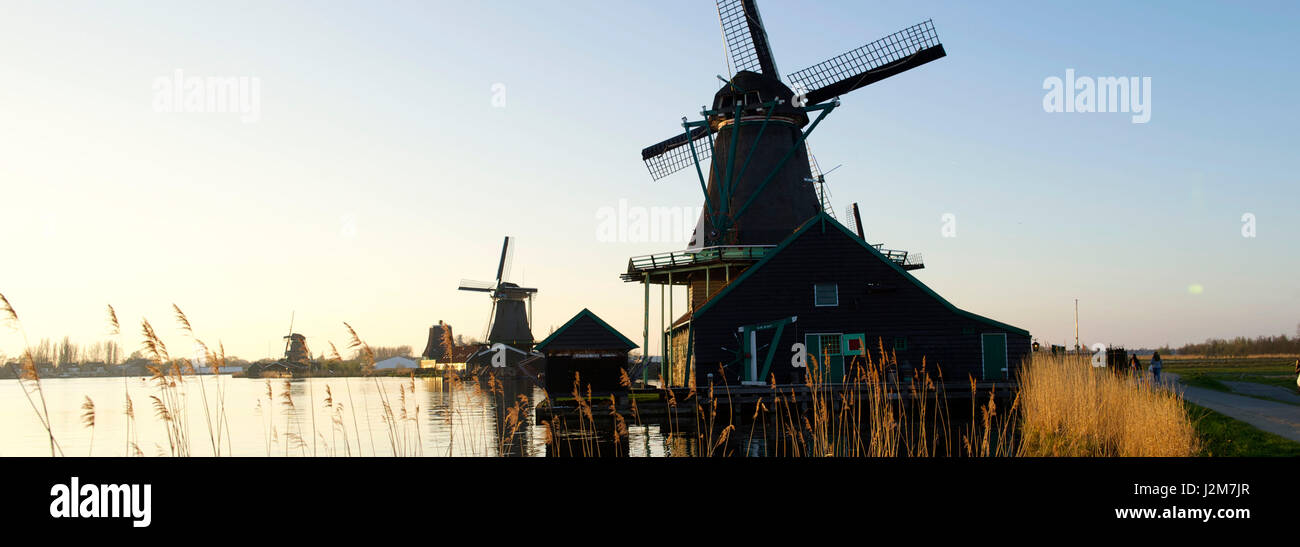 Netherlands, North Holland / Noord-Holland, Zaandam, windmills at Zaanse Schans Stock Photo