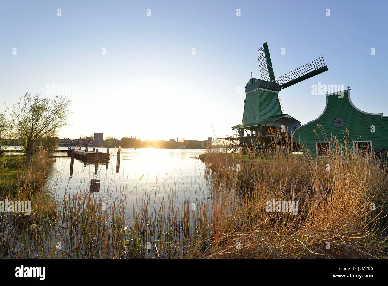 Netherlands, North Holland / Noord-Holland, Zaandam, windmills at Zaanse Schans Stock Photo