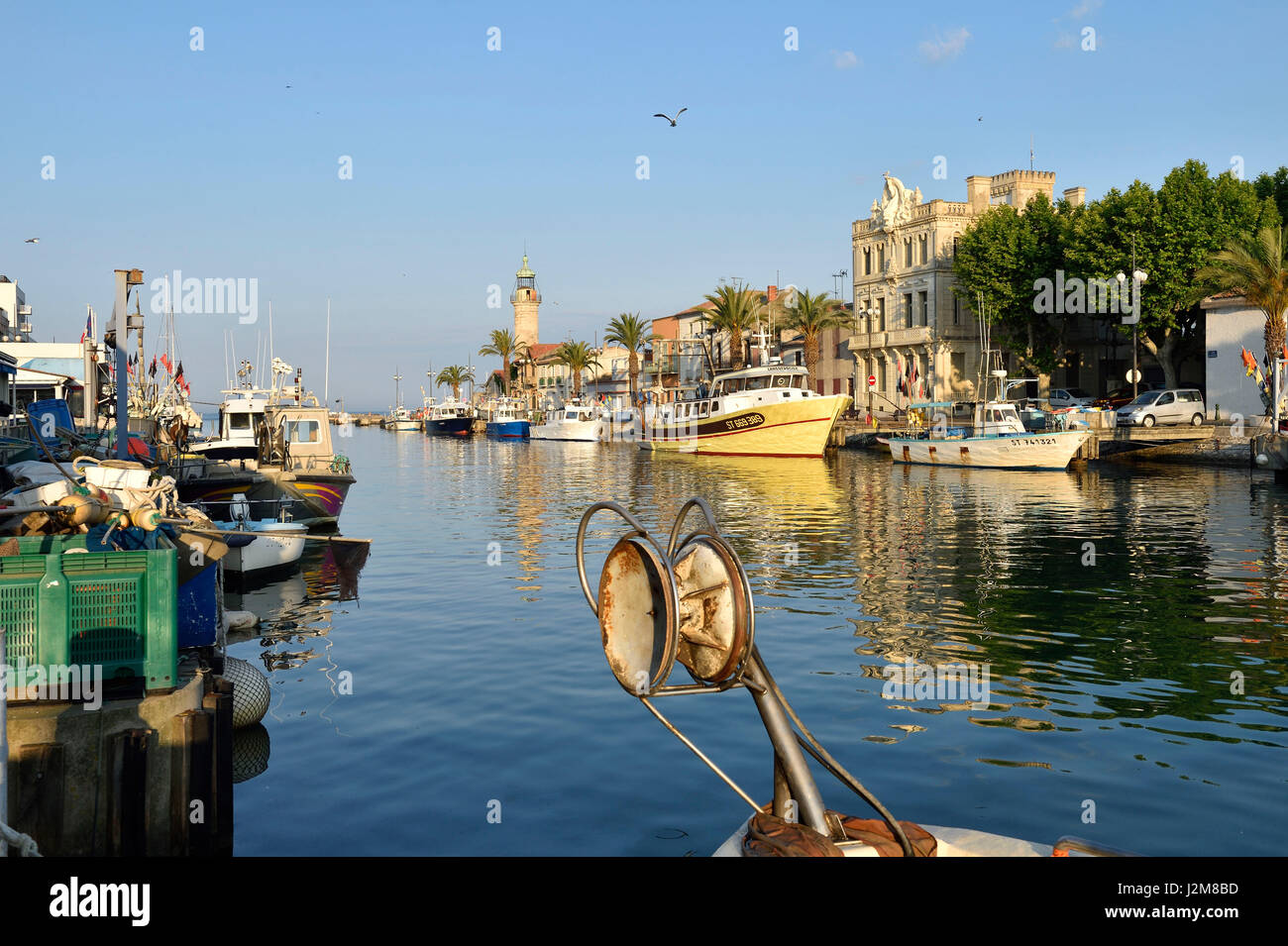 France, Gard, Camargue, Le Grau du Roi along the Canal from the Rhone to Sete Stock Photo
