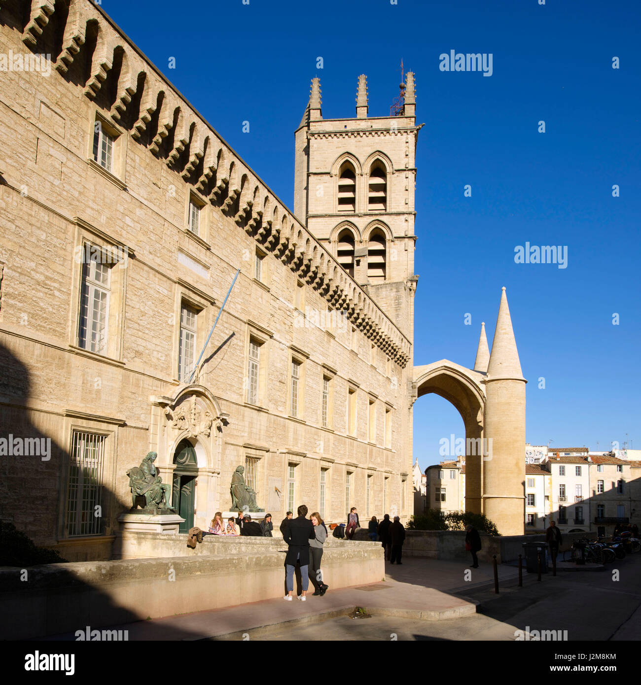 France, Herault, Montpellier, historical center, the Ecusson district, the Faculty of Medicine and the Saint Pierre Cathedral from the 16th century Stock Photo