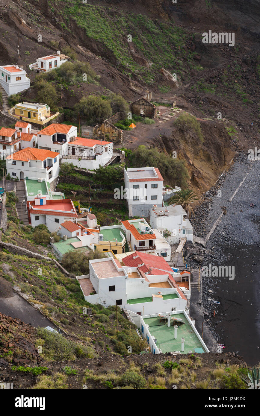 Spain, Canary Islands, La Gomera, Alojera, elevated view of the Playa de Alojera beach Stock Photo