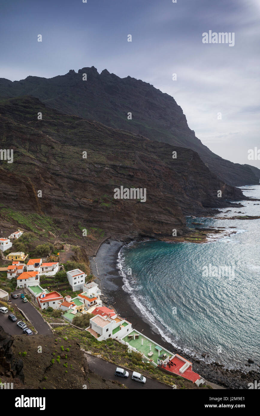 Spain, Canary Islands, La Gomera, Alojera, elevated view of the Playa de Alojera beach Stock Photo