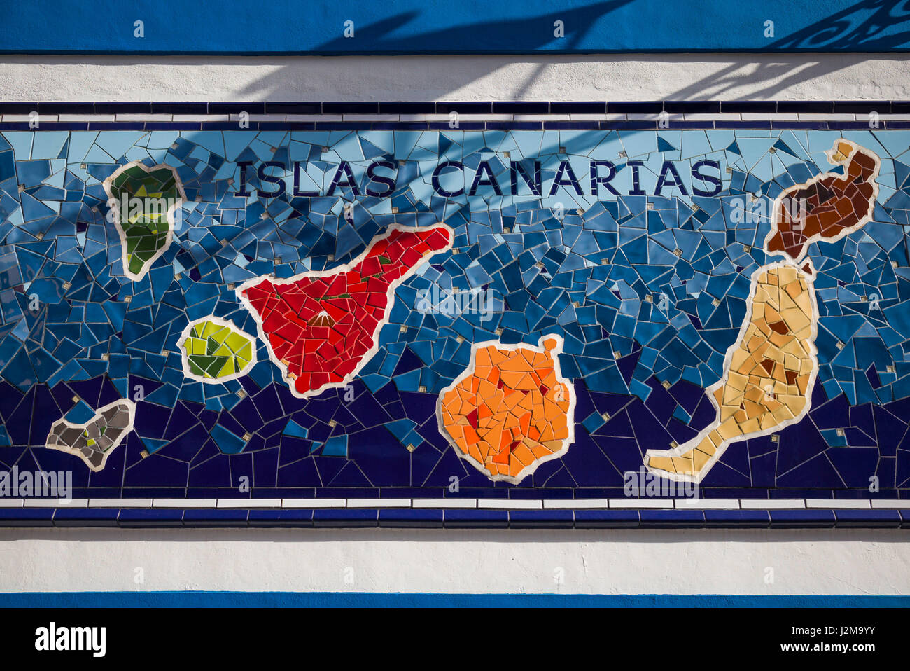 Spain, Canary Islands, Tenerife, Puerto de la Cruz, mural with Canary Islands map Stock Photo