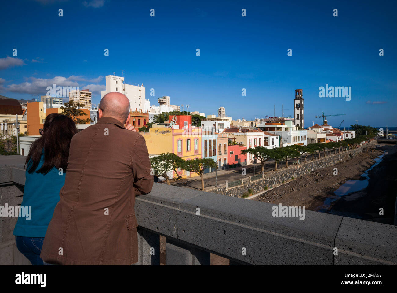 Spain, Canary Islands, Tenerife, Santa Cruz de Tenerife, buildings along the Barranco de los Santos river Stock Photo