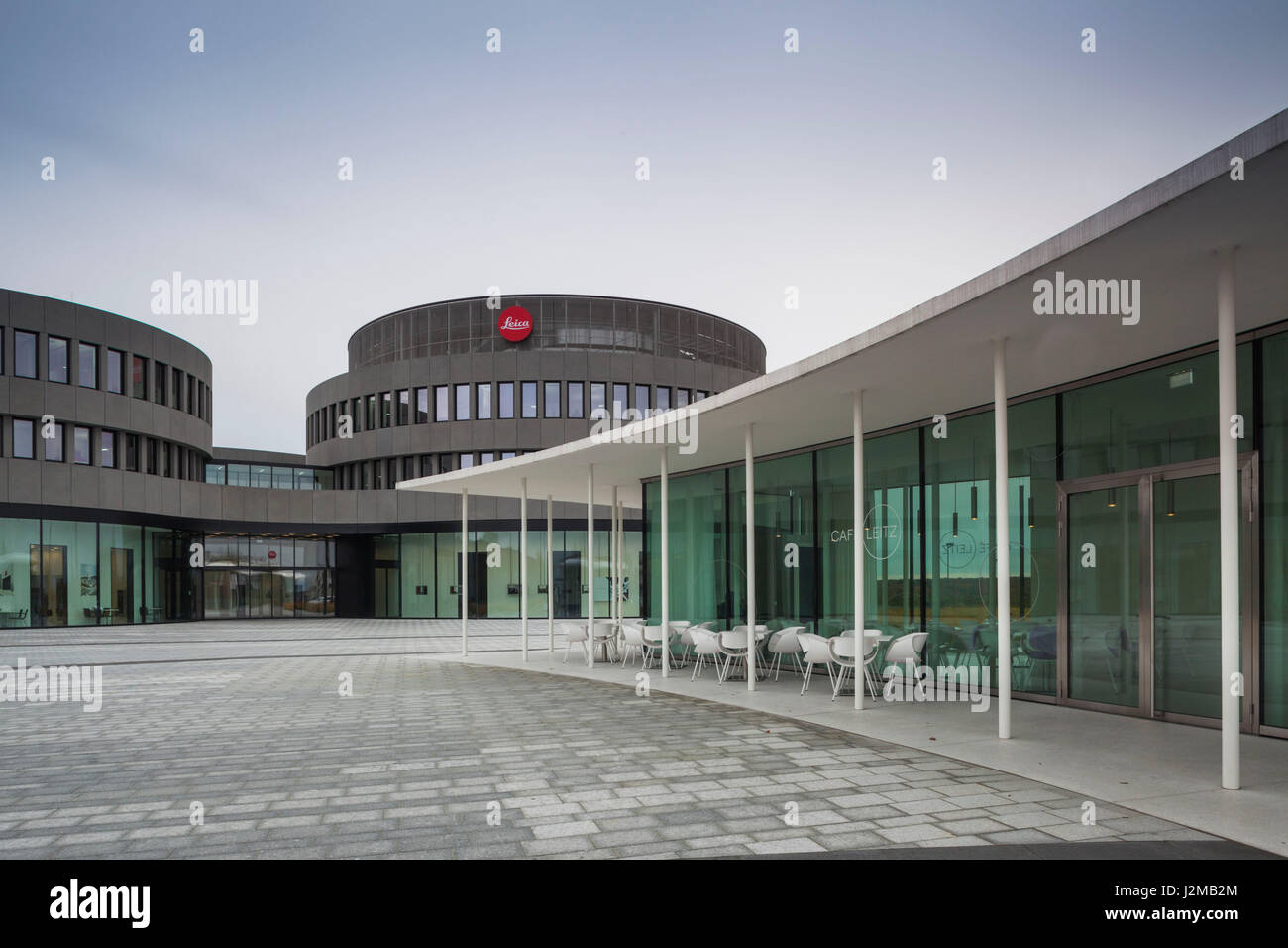 Germany, Hesse, Wetzlar, Headquarters of the Leica Camera Company, opened in 2014, exterior view with Cafe Leitz Stock Photo
