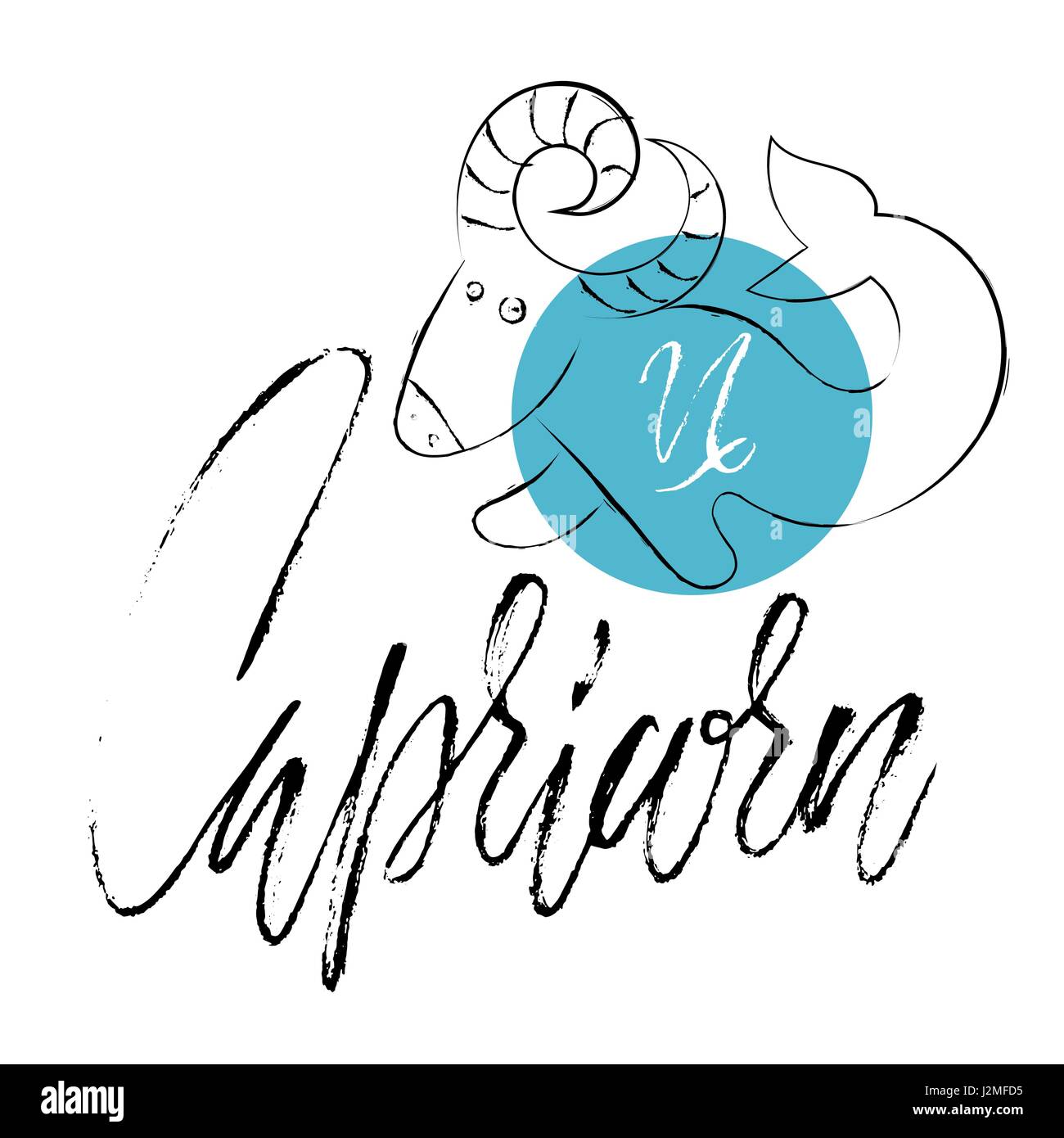 Hand drawn astrological zodiac sign Capricorn. Vector illustration ...