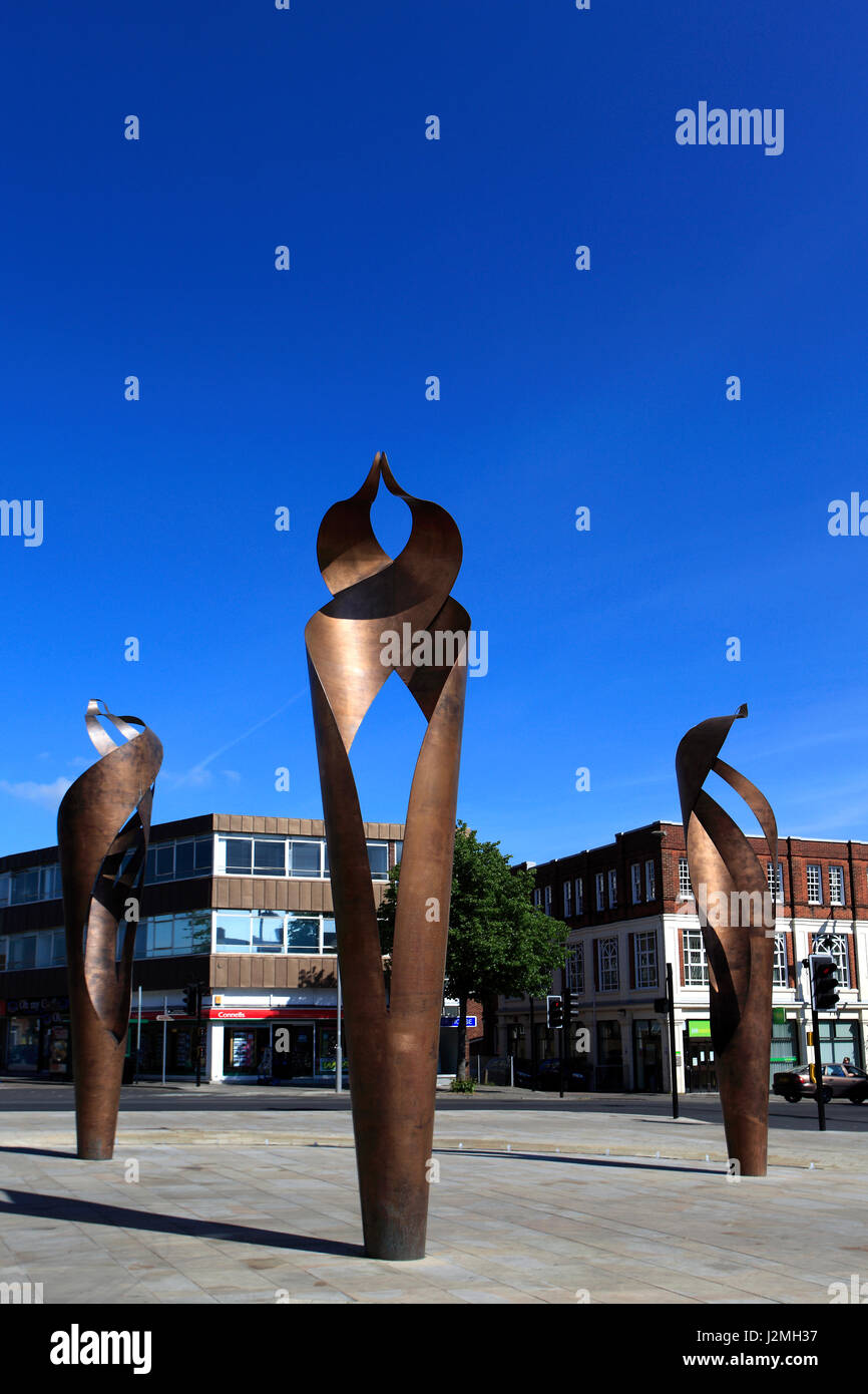 Art Sculptures in Leys Square, Letchworth Garden City, Hertfordshire County, England, UK Stock