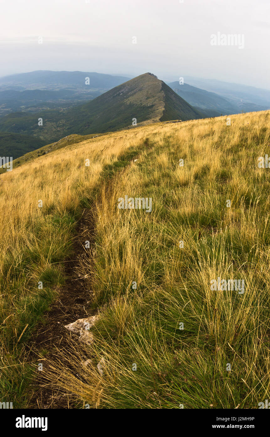 Trekking path from Trem peak to Falcon ridge at Suva Planina mountain in east Serbia Stock Photo